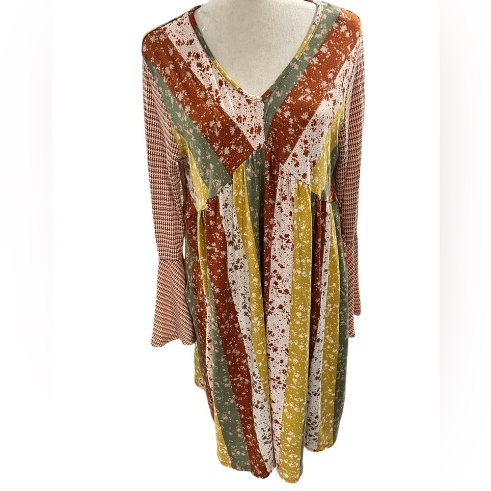 Haptics Boho Patchwork Mixed-Print Dress – Size Small